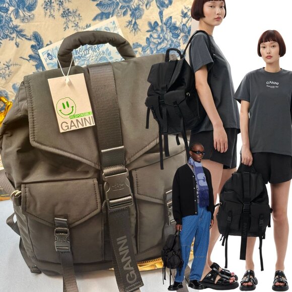 🆕 GANNI 🧿 NWOT Black Recycled Tech Backpack - Picture 1 of 12